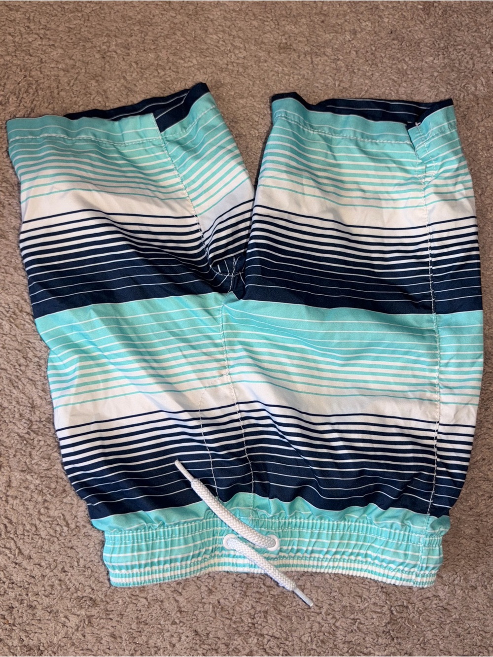 Kids Striped Aqua & Navy Swim Trunks